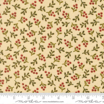 Image of Merry Manor 2025 Berry Cream quilting cotton fabric by Moda for Moda Fabrics. Features berries on a cream background. Cute Little Fabric Shop.