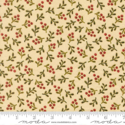 Image of Merry Manor 2025 Berry Cream quilting cotton fabric by Moda for Moda Fabrics. Features berries on a cream background. Cute Little Fabric Shop.