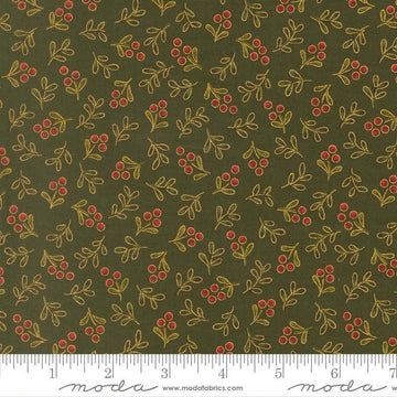 Image of Merry Manor 2025 Berry Evergreen quilting cotton fabric by Moda for Moda Fabrics. Features berries on a green background. Cute Little Fabric Shop.