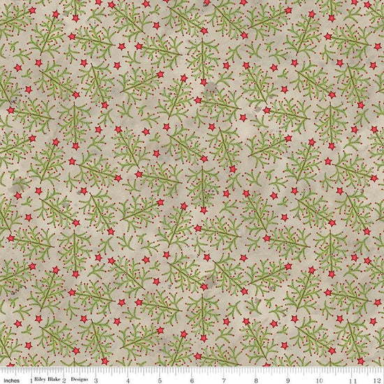 Image of Northern Christmas Whimsical Trees Neutral quilting cotton fabric by Teresa Kogut for Riley Blake Designs. Features leaves on a gray background. Cute Little Fabric Shop.
