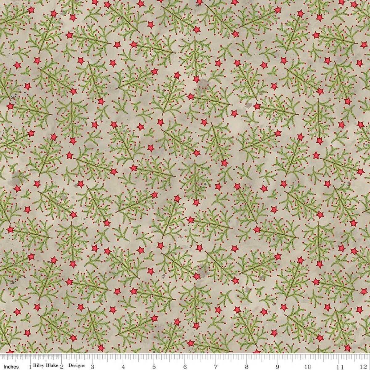 Image of Northern Christmas Whimsical Trees Neutral quilting cotton fabric by Teresa Kogut for Riley Blake Designs. Features leaves on a gray background. Cute Little Fabric Shop.