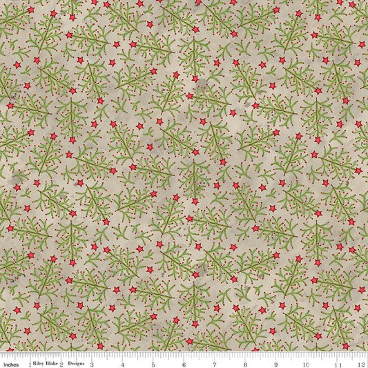 Image of Northern Christmas Whimsical Trees Neutral quilting cotton fabric by Teresa Kogut for Riley Blake Designs. Features leaves on a gray background. Cute Little Fabric Shop.