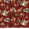 Image of Northern Christmas Main Red quilting cotton fabric by Teresa Kogut for Riley Blake Designs. Features Christmas animals on a red background. Cute Little Fabric Shop.