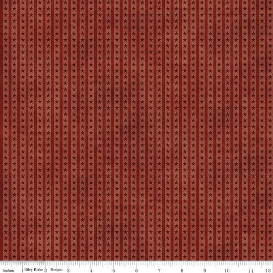 Image of Northern Christmas Star Stripes Red quilting cotton fabric by Teresa Kogut for Riley Blake Designs. Features stripes and stars on a red background. Cute Little Fabric Shop.
