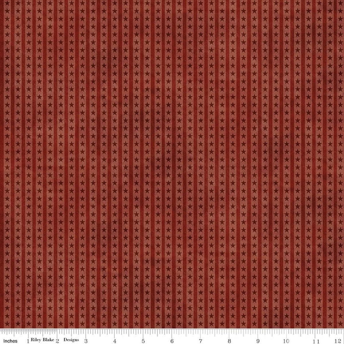 Image of Northern Christmas Star Stripes Red quilting cotton fabric by Teresa Kogut for Riley Blake Designs. Features stripes and stars on a red background. Cute Little Fabric Shop.