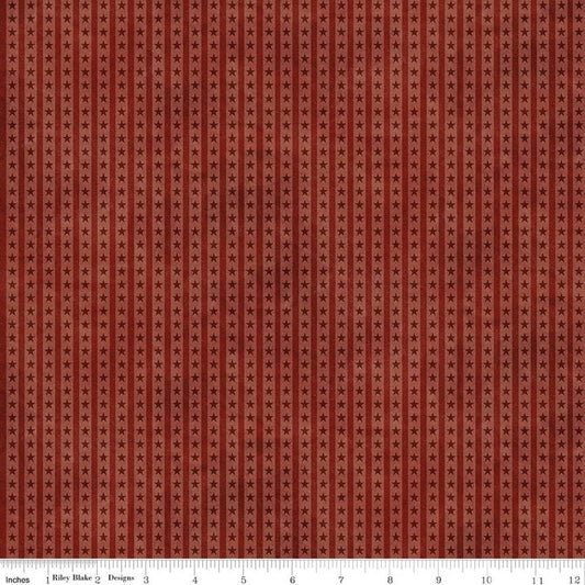 Image of Northern Christmas Star Stripes Red quilting cotton fabric by Teresa Kogut for Riley Blake Designs. Features stripes and stars on a red background. Cute Little Fabric Shop.
