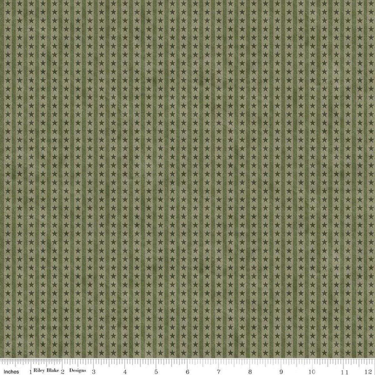 Image of Northern Christmas Star Stripes Green quilting cotton fabric by Teresa Kogut for Riley Blake Designs. Features stars and stripes on a green background. Cute Little Fabric Shop.