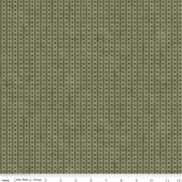 Image of Northern Christmas Star Stripes Green quilting cotton fabric by Teresa Kogut for Riley Blake Designs. Features stars and stripes on a green background. Cute Little Fabric Shop.