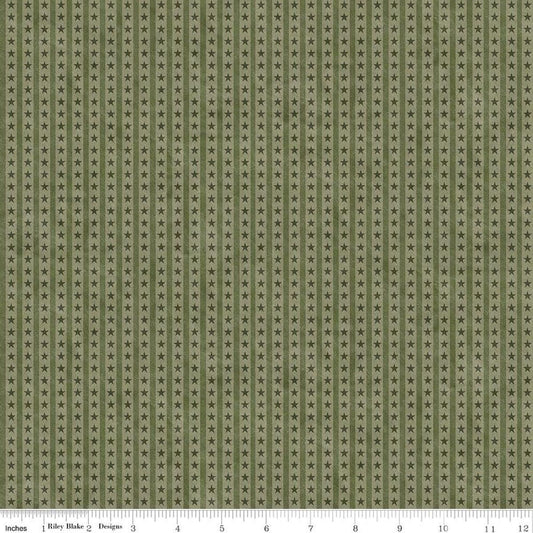 Image of Northern Christmas Star Stripes Green quilting cotton fabric by Teresa Kogut for Riley Blake Designs. Features stars and stripes on a green background. Cute Little Fabric Shop.