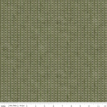 Image of Northern Christmas Star Stripes Green quilting cotton fabric by Teresa Kogut for Riley Blake Designs. Features stars and stripes on a green background. Cute Little Fabric Shop.