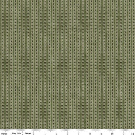 Image of Northern Christmas Star Stripes Green quilting cotton fabric by Teresa Kogut for Riley Blake Designs. Features stars and stripes on a green background. Cute Little Fabric Shop.