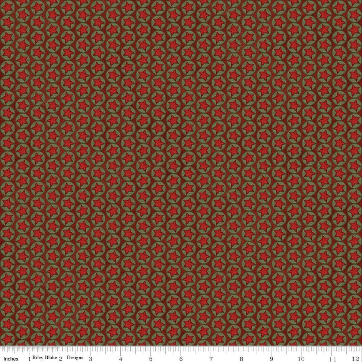 Image of Northern Christmas Stars Red quilting cotton fabric by Teresa Kogut for Riley Blake Designs. Features stars on a red background. Cute Little Fabric Shop.