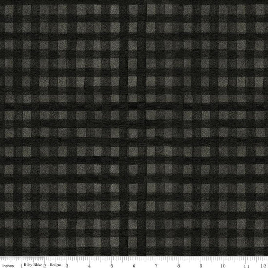Image of Northern Christmas Buffalo Check Black quilting cotton fabric by Teresa Kogut for Riley Blake Designs. Features checks on a black background. Cute Little Fabric Shop.