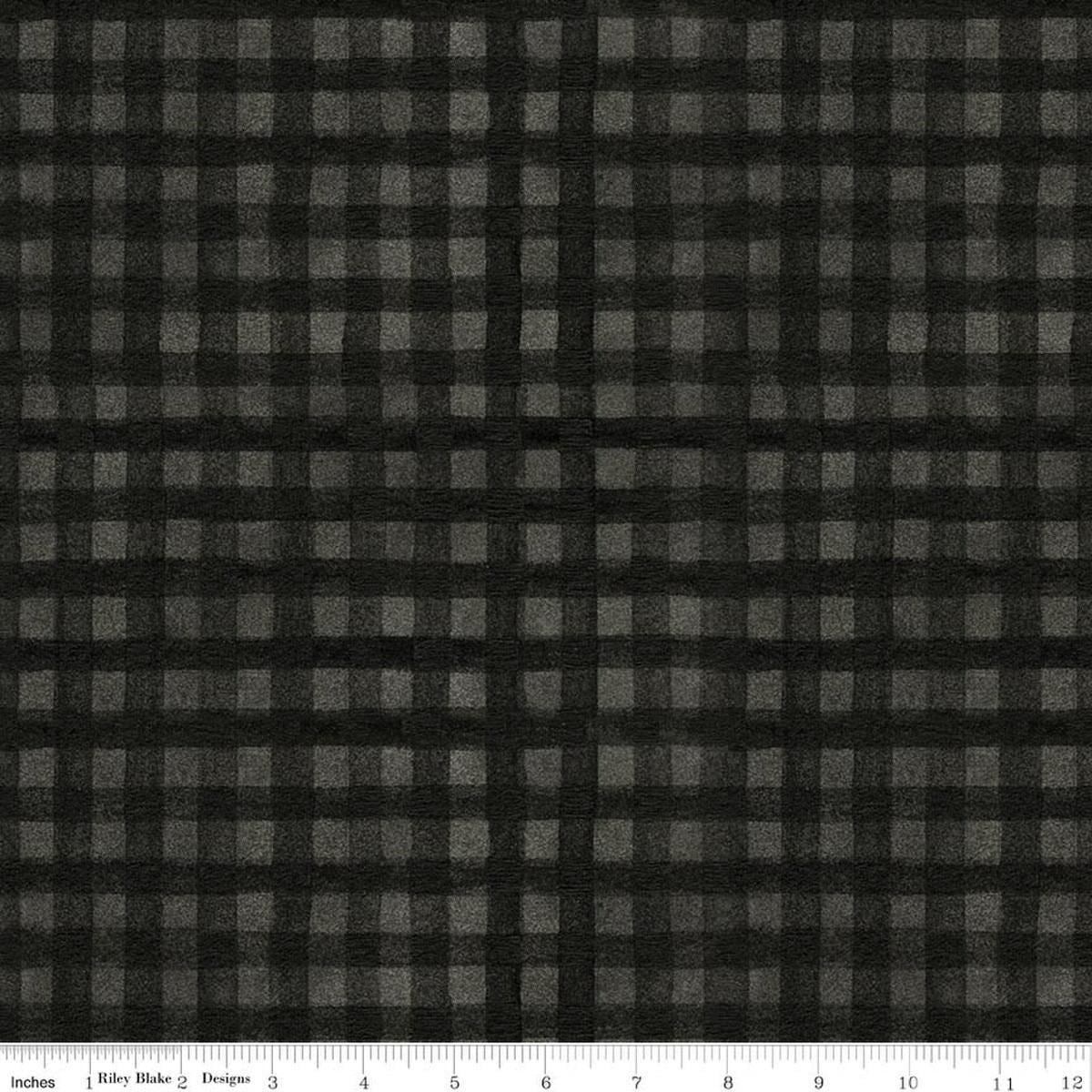 Image of Northern Christmas Buffalo Check Black quilting cotton fabric by Teresa Kogut for Riley Blake Designs. Features checks on a black background. Cute Little Fabric Shop.