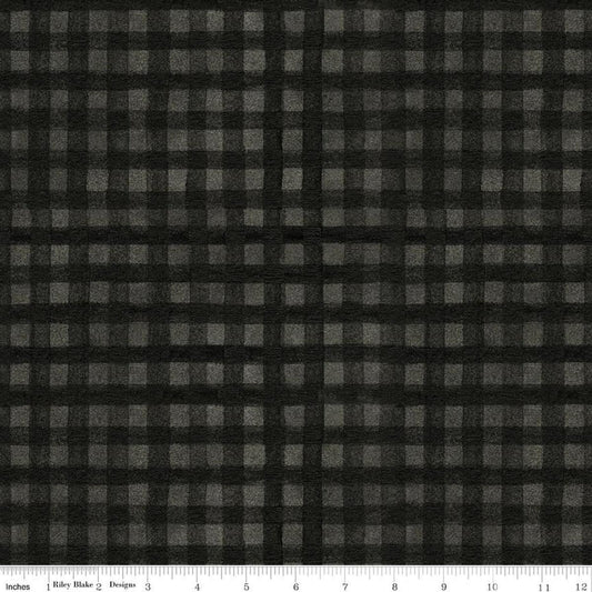 Image of Northern Christmas Buffalo Check Black quilting cotton fabric by Teresa Kogut for Riley Blake Designs. Features checks on a black background. Cute Little Fabric Shop.