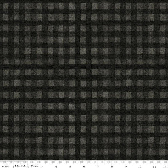 Image of Northern Christmas Buffalo Check Black quilting cotton fabric by Teresa Kogut for Riley Blake Designs. Features checks on a black background. Cute Little Fabric Shop.