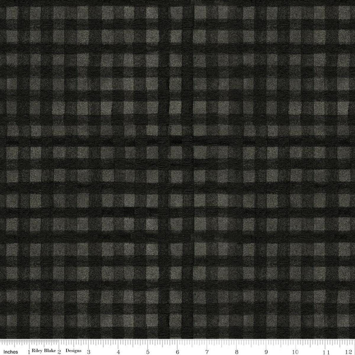 Image of Northern Christmas Buffalo Check Black quilting cotton fabric by Teresa Kogut for Riley Blake Designs. Features checks on a black background. Cute Little Fabric Shop.