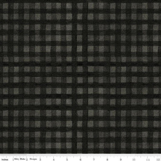 Image of Northern Christmas Buffalo Check Black quilting cotton fabric by Teresa Kogut for Riley Blake Designs. Features checks on a black background. Cute Little Fabric Shop.