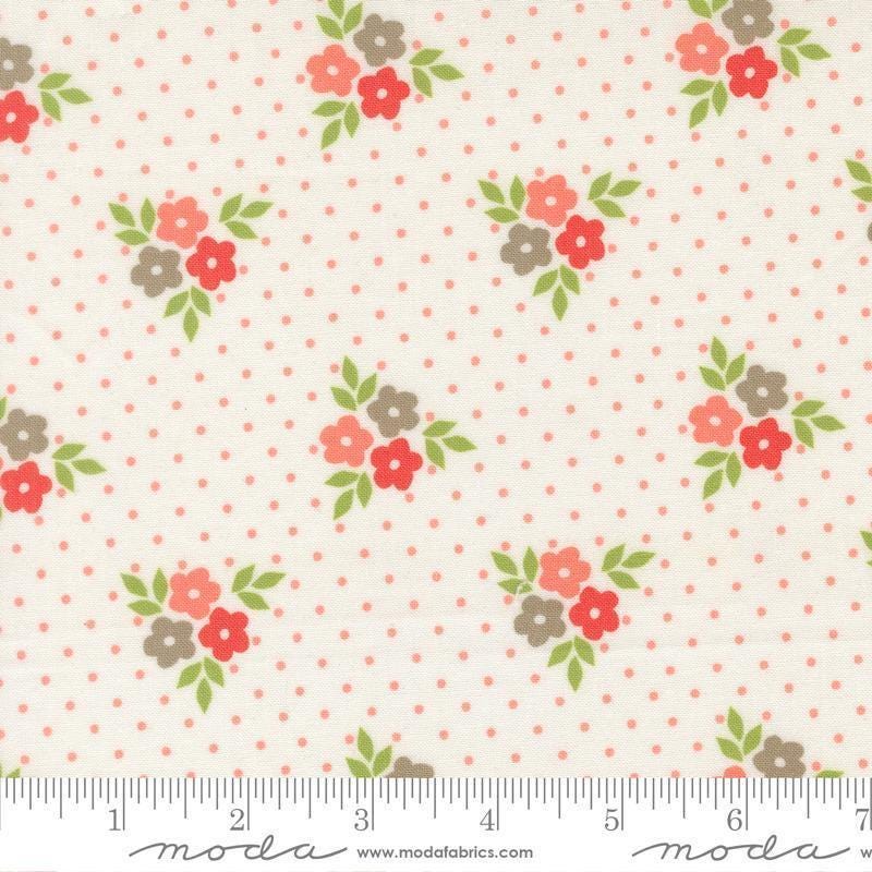 Image of Poinsettia and Pear Bouquet Cloud quilting cotton fabric by Sherri & Chelsi for Moda Fabrics. Features flowers on a white background. Cute Little Fabric Shop.