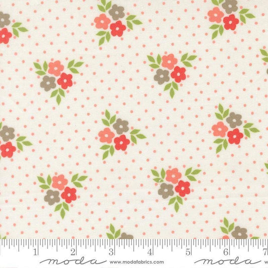 Image of Poinsettia and Pear Bouquet Cloud quilting cotton fabric by Sherri & Chelsi for Moda Fabrics. Features flowers on a white background. Cute Little Fabric Shop.