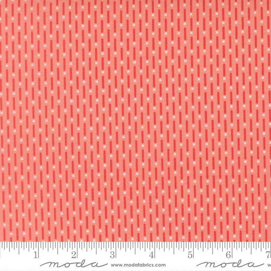 Image of Poinsettia and Pear Candy Stripe Carnation quilting cotton fabric by Sherri & Chelsi for Moda Fabrics. Features stripes on a pink background. Cute Little Fabric Shop.