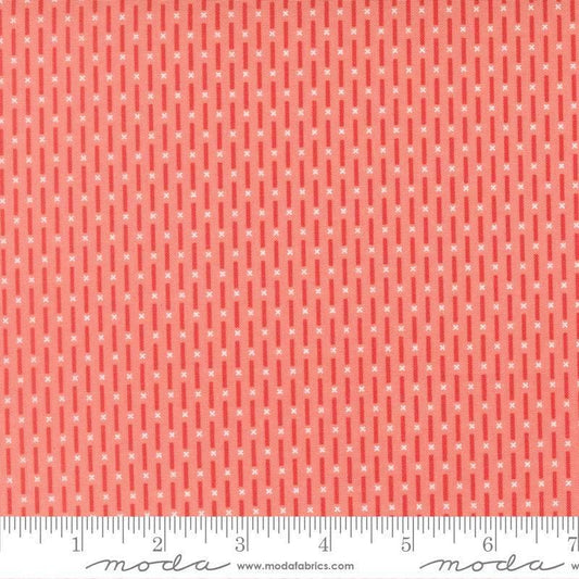 Image of Poinsettia and Pear Candy Stripe Carnation quilting cotton fabric by Sherri & Chelsi for Moda Fabrics. Features stripes on a pink background. Cute Little Fabric Shop.