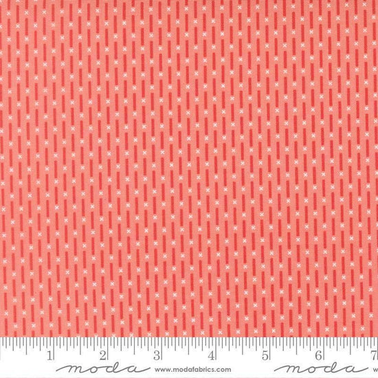 Image of Poinsettia and Pear Candy Stripe Carnation quilting cotton fabric by Sherri & Chelsi for Moda Fabrics. Features stripes on a pink background. Cute Little Fabric Shop.