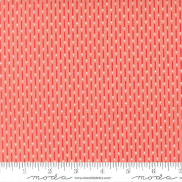 Image of Poinsettia and Pear Candy Stripe Carnation quilting cotton fabric by Sherri & Chelsi for Moda Fabrics. Features stripes on a pink background. Cute Little Fabric Shop.
