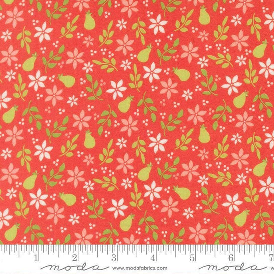 Image of Poinsettia and Pear Pear Florals Geranium quilting cotton fabric by Sherri & Chelsi for Moda Fabrics. Features flowers on a pink background. Cute Little Fabric Shop.