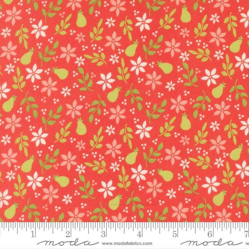 Image of Poinsettia and Pear Pear Florals Geranium quilting cotton fabric by Sherri & Chelsi for Moda Fabrics. Features flowers on a pink background. Cute Little Fabric Shop.
