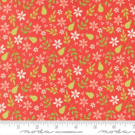 Image of Poinsettia and Pear Pear Florals Geranium quilting cotton fabric by Sherri & Chelsi for Moda Fabrics. Features flowers on a pink background. Cute Little Fabric Shop.