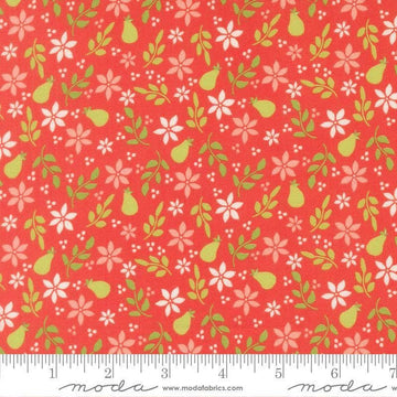 Image of Poinsettia and Pear Pear Florals Geranium quilting cotton fabric by Sherri & Chelsi for Moda Fabrics. Features flowers on a pink background. Cute Little Fabric Shop.