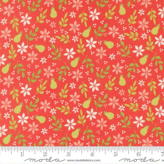 Image of Poinsettia and Pear Pear Florals Geranium quilting cotton fabric by Sherri & Chelsi for Moda Fabrics. Features flowers on a pink background. Cute Little Fabric Shop.