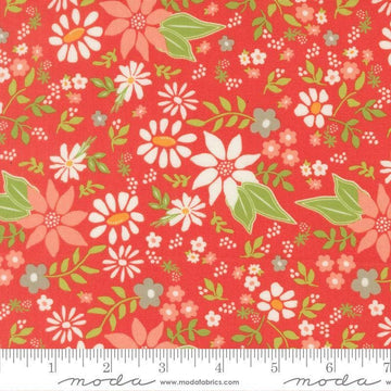 Image of Poinsettia and Pear Poinsettia Floral Geranium quilting cotton fabric by Sherri & Chelsi for Moda Fabrics. Features flowers on a pink background. Cute Little Fabric Shop.