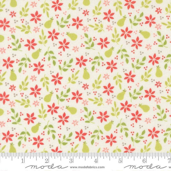 Image of Poinsettia and Pear Pear Florals Cloud quilting cotton fabric by Sherri & Chelsi for Moda Fabrics. Features flowers on a white background. Cute Little Fabric Shop.
