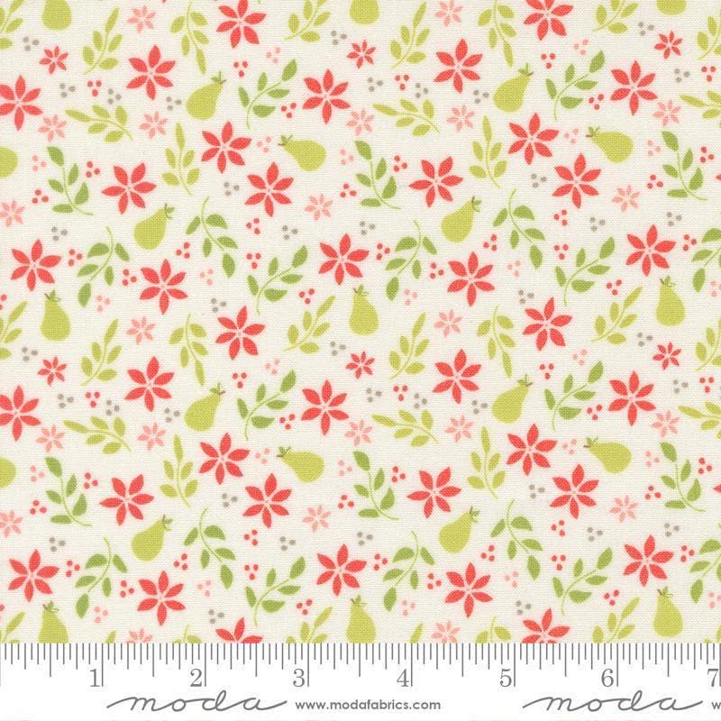 Image of Poinsettia and Pear Pear Florals Cloud quilting cotton fabric by Sherri & Chelsi for Moda Fabrics. Features flowers on a white background. Cute Little Fabric Shop.