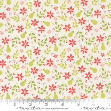 Image of Poinsettia and Pear Pear Florals Cloud quilting cotton fabric by Sherri & Chelsi for Moda Fabrics. Features flowers on a white background. Cute Little Fabric Shop.