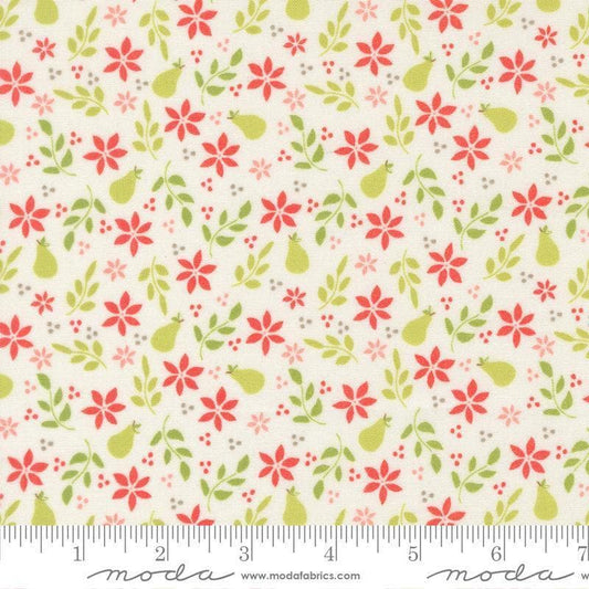Image of Poinsettia and Pear Pear Florals Cloud quilting cotton fabric by Sherri & Chelsi for Moda Fabrics. Features flowers on a white background. Cute Little Fabric Shop.