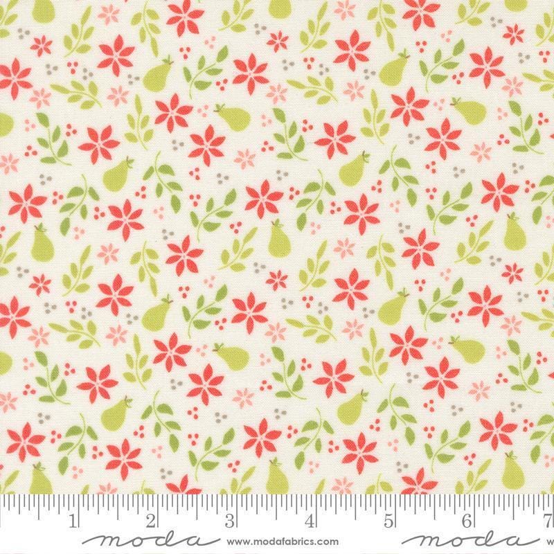Image of Poinsettia and Pear Pear Florals Cloud quilting cotton fabric by Sherri & Chelsi for Moda Fabrics. Features flowers on a white background. Cute Little Fabric Shop.