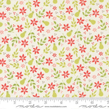 Image of Poinsettia and Pear Pear Florals Cloud quilting cotton fabric by Sherri & Chelsi for Moda Fabrics. Features flowers on a white background. Cute Little Fabric Shop.
