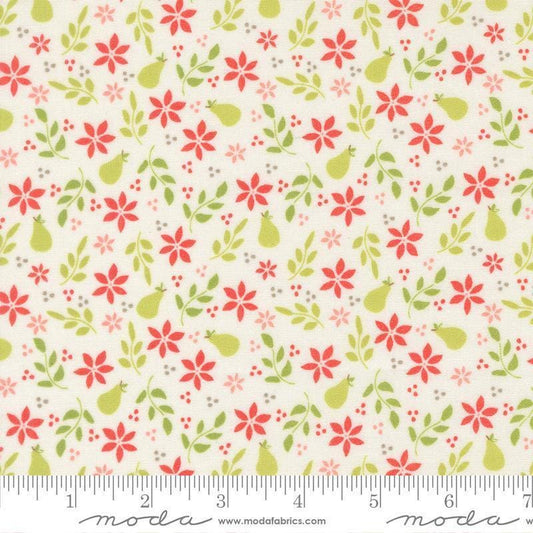 Image of Poinsettia and Pear Pear Florals Cloud quilting cotton fabric by Sherri & Chelsi for Moda Fabrics. Features flowers on a white background. Cute Little Fabric Shop.