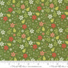 Image of Poinsettia and Pear Pear Florals Evergreen quilting cotton fabric by Sherri & Chelsi for Moda Fabrics. Features flowers on a green background. Cute Little Fabric Shop.