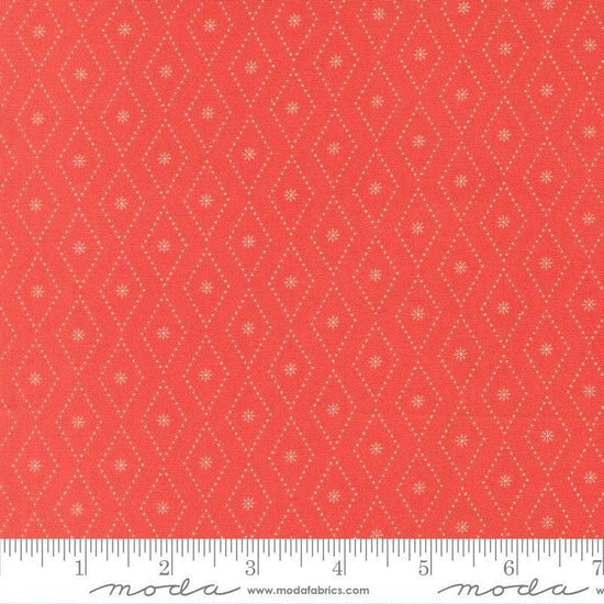 Image of Poinsettia and Pear Argyle Geranium quilting cotton fabric by Sherri & Chelsi for Moda Fabrics. Features diamonds on a pink background. Cute Little Fabric Shop.