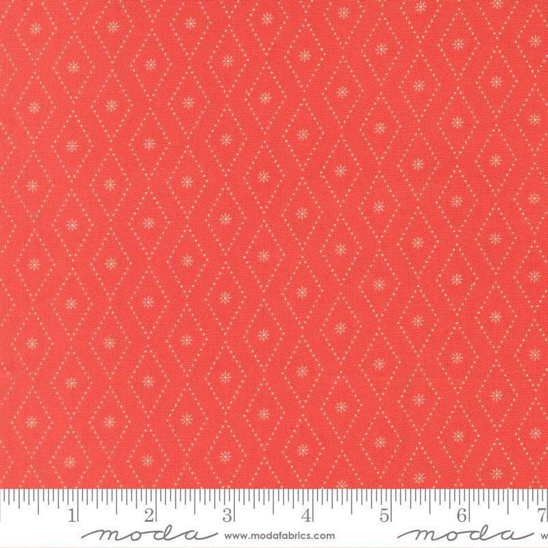 Image of Poinsettia and Pear Argyle Geranium quilting cotton fabric by Sherri & Chelsi for Moda Fabrics. Features diamonds on a pink background. Cute Little Fabric Shop.