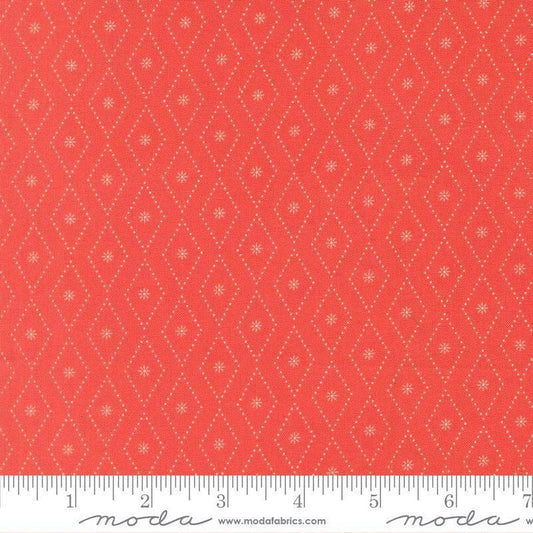 Image of Poinsettia and Pear Argyle Geranium quilting cotton fabric by Sherri & Chelsi for Moda Fabrics. Features diamonds on a pink background. Cute Little Fabric Shop.
