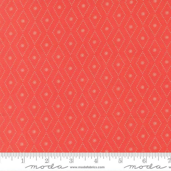 Image of Poinsettia and Pear Argyle Geranium quilting cotton fabric by Sherri & Chelsi for Moda Fabrics. Features diamonds on a pink background. Cute Little Fabric Shop.