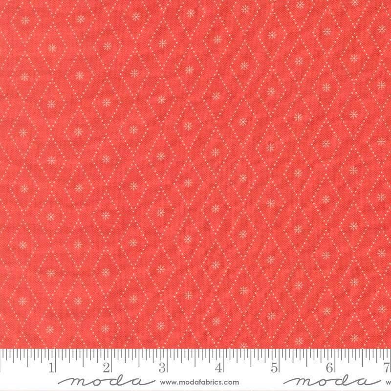 Image of Poinsettia and Pear Argyle Geranium quilting cotton fabric by Sherri & Chelsi for Moda Fabrics. Features diamonds on a pink background. Cute Little Fabric Shop.