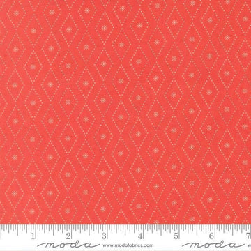 Image of Poinsettia and Pear Argyle Geranium quilting cotton fabric by Sherri & Chelsi for Moda Fabrics. Features diamonds on a pink background. Cute Little Fabric Shop.