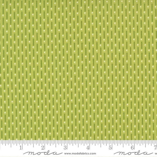 Image of Poinsettia and Pear Candy Stripe Pistachio quilting cotton fabric by Sherri & Chelsi for Moda Fabrics. Features stripes on a green background. Cute Little Fabric Shop.