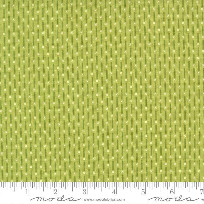Image of Poinsettia and Pear Candy Stripe Pistachio quilting cotton fabric by Sherri & Chelsi for Moda Fabrics. Features stripes on a green background. Cute Little Fabric Shop.